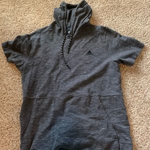 Adidas Men's Athletics Pique Short Sleeve Hoodie Dark Grey Heather